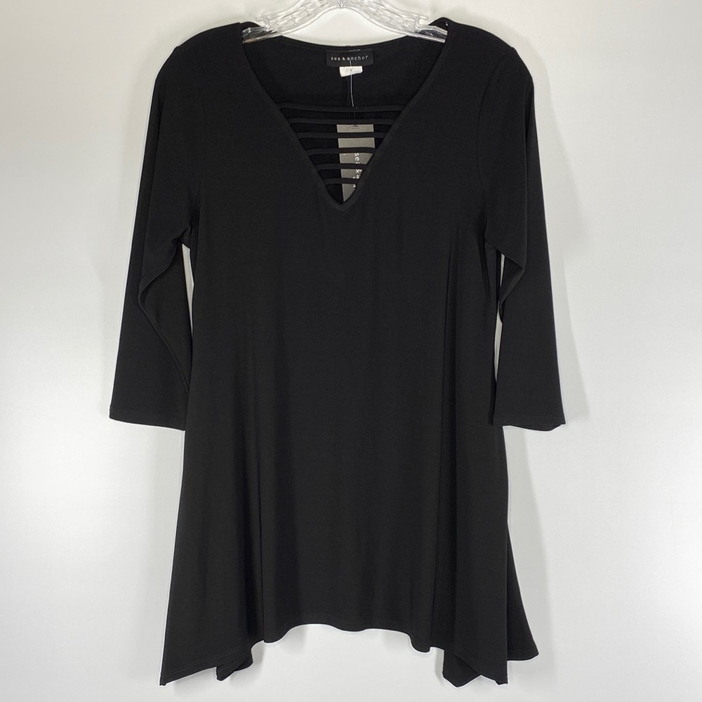 Sea & Anchor Black 3/4 Sleeve Tunic Blouse Size Small NWT